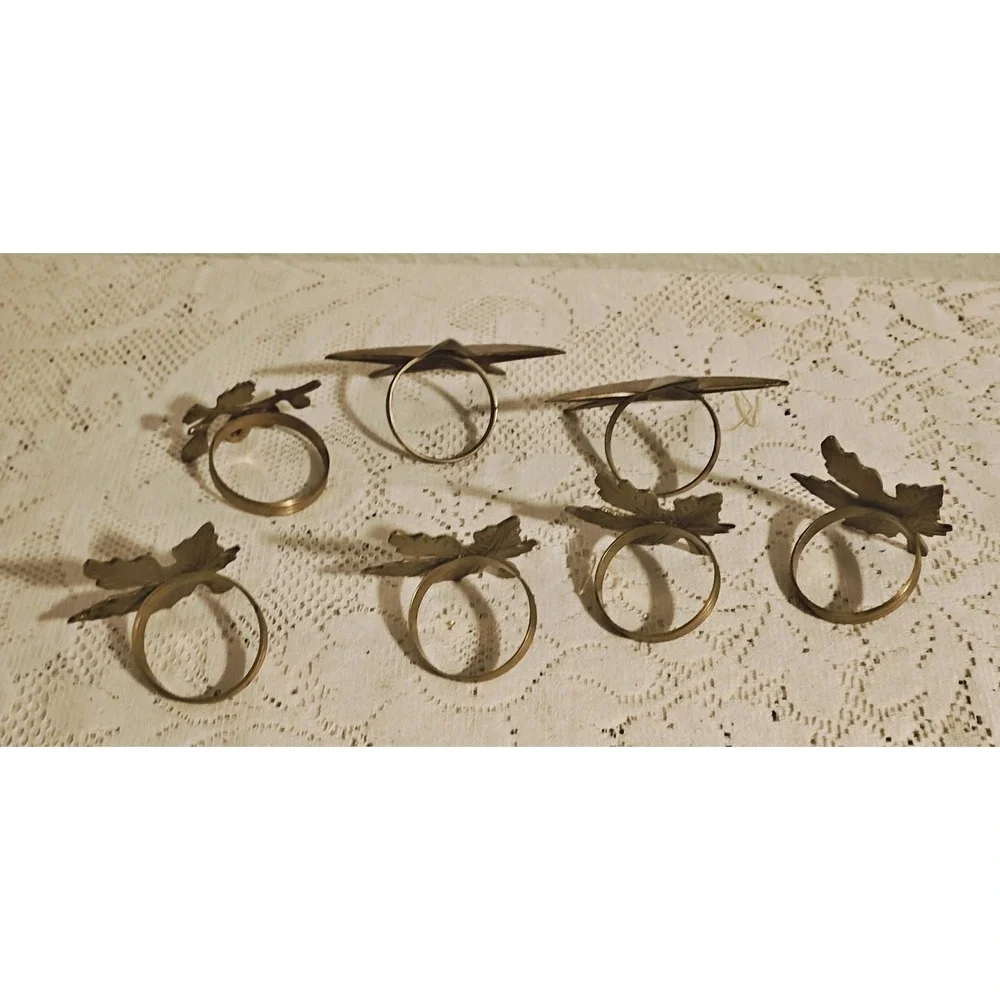 Mixed Lot Of Seven Vintage Brass Napkin Rings